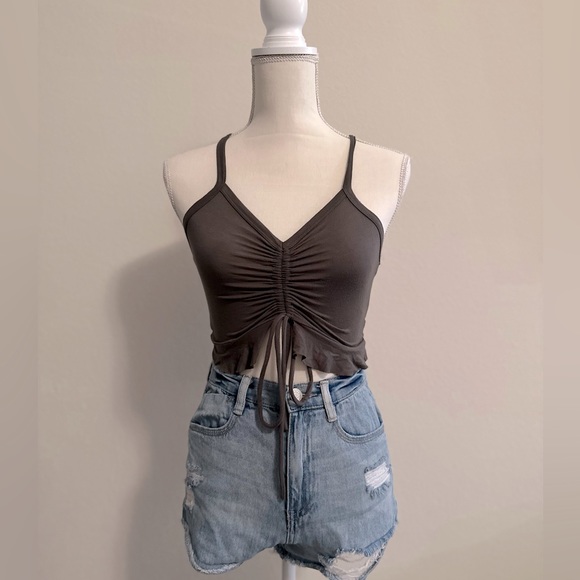 Gray Crop Top w/ Ruching Size Small - Picture 2 of 6